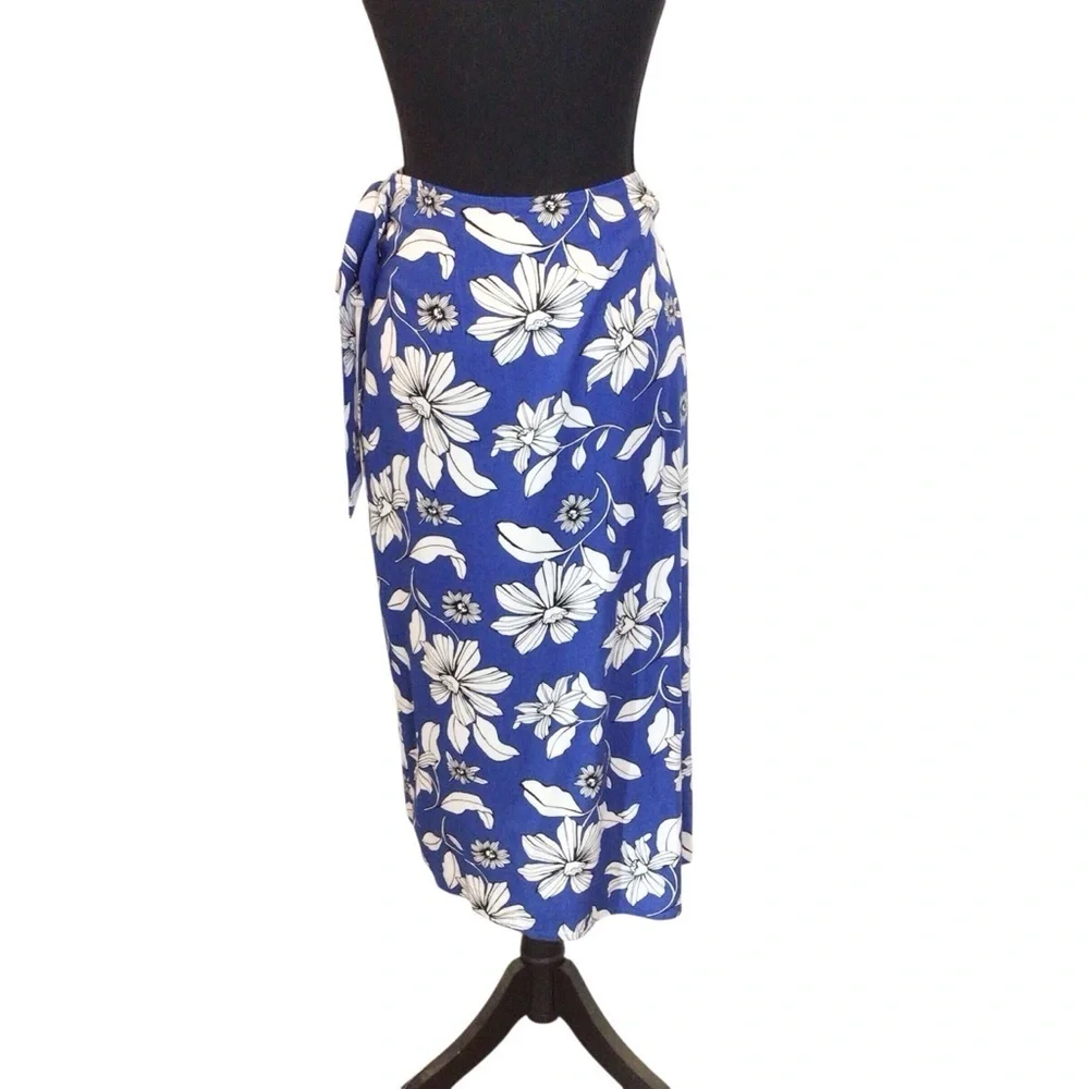 Women's Sonoma Goods For Life Blue Floral Tropical Linen Wrap Skirt Size XS